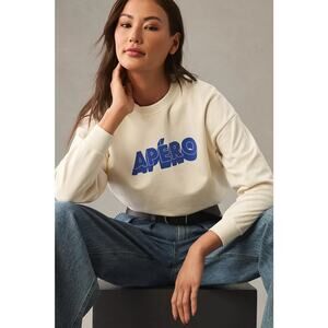 Clare V Apéro Sweatshirt Cream Graphic Pullover Crewneck Size Medium